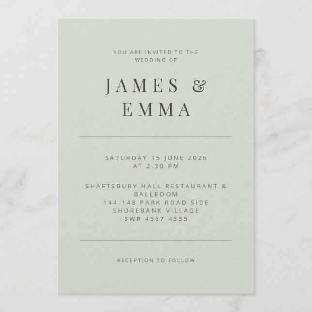 Minimalist Wedding Invitation Pale Sage (Devant)