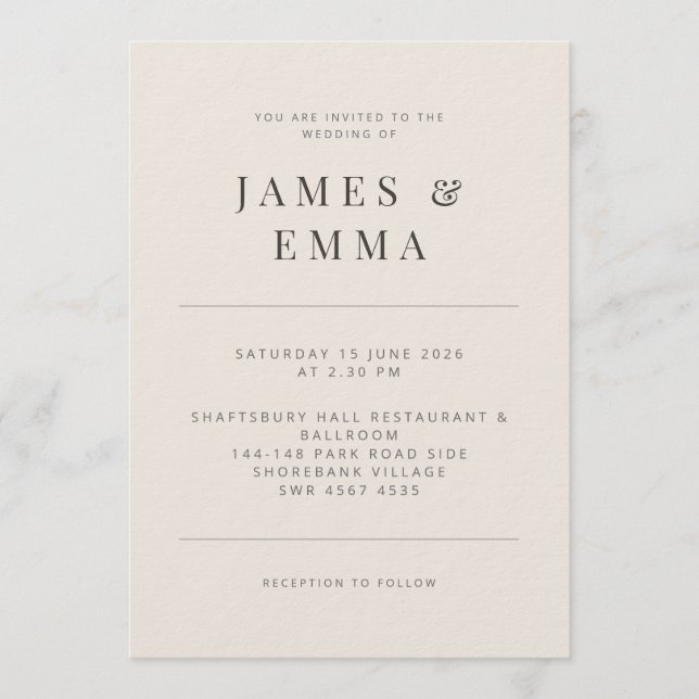 Minimalist Wedding Invitation Soft Beige Einladung (Vorderseite)