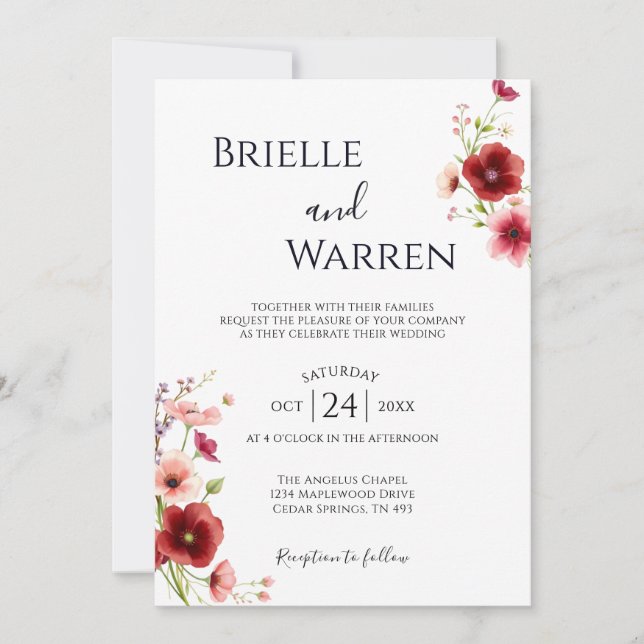 Minimalist Wedding Invitation Wild Flowers Einladung (Vorderseite)