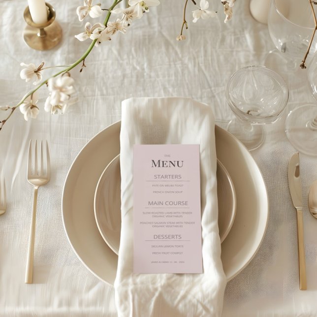 Minimalist Wedding Menu Dusky Rose Menükarte (Von Creator hochgeladen)