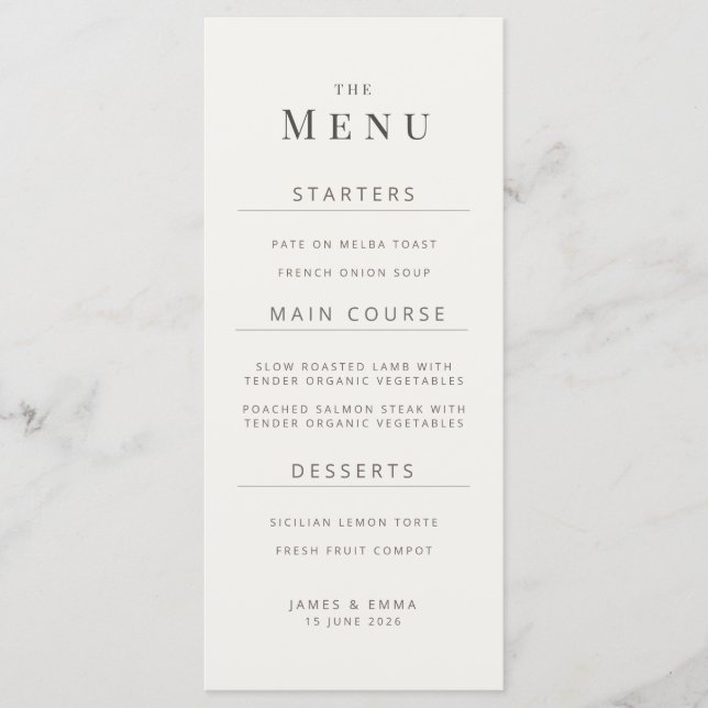 Minimalist Wedding Menu | Warm White (Devant)