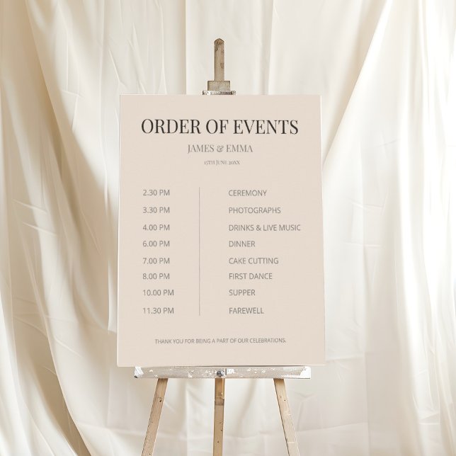 Minimalist Wedding Order of Events Soft Latte Poster (Von Creator hochgeladen)