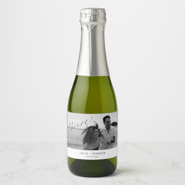 Minimalist Wedding Photograph Sparkling Wine Label (Vorderseite)