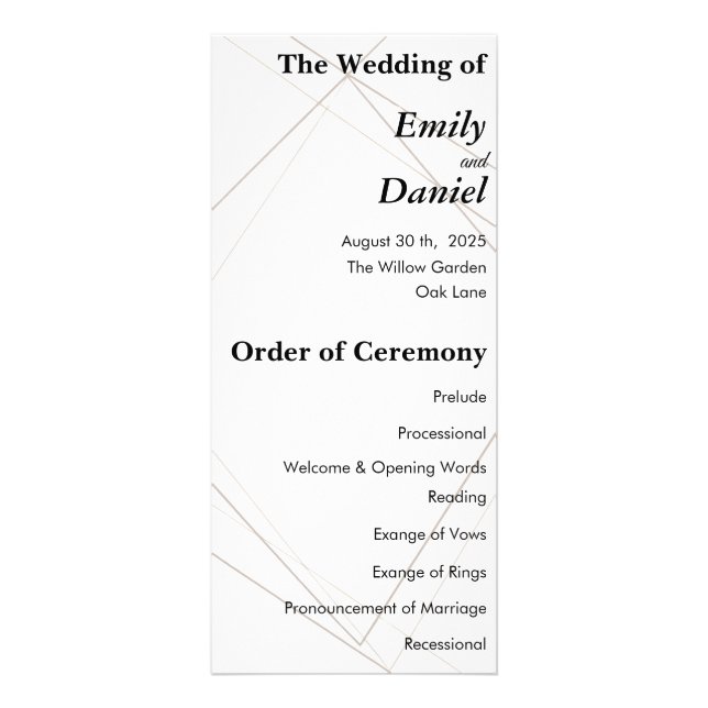 Minimalist Wedding Program – Simple & Elegant Werbekarte (Vorne)