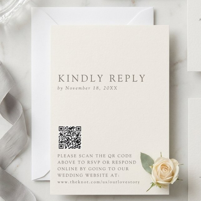 Minimalist Wedding Reply Online QR Code Taupe RSVP Karte (Von Creator hochgeladen)