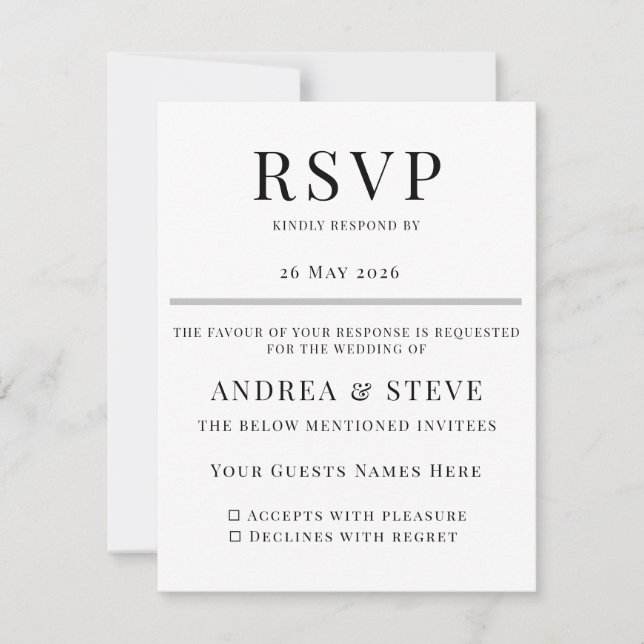 Minimalist Wedding RSVP Card | Elegant Classic Karte (Vorderseite)