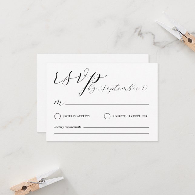 Minimalist Wedding RSVP Card | Simple Black &White Einladung (Vorderseite/Rückseite Beispiel)