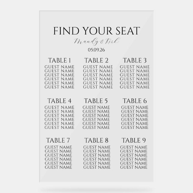 Minimalist Wedding Seating Chart | Custom Modern  Acrylschild (Vorderseite)