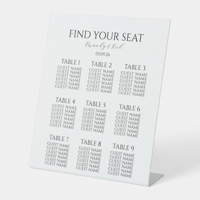 Minimalist Wedding Seating Chart | Custom Modern  Sockelschild (Vorderseite)