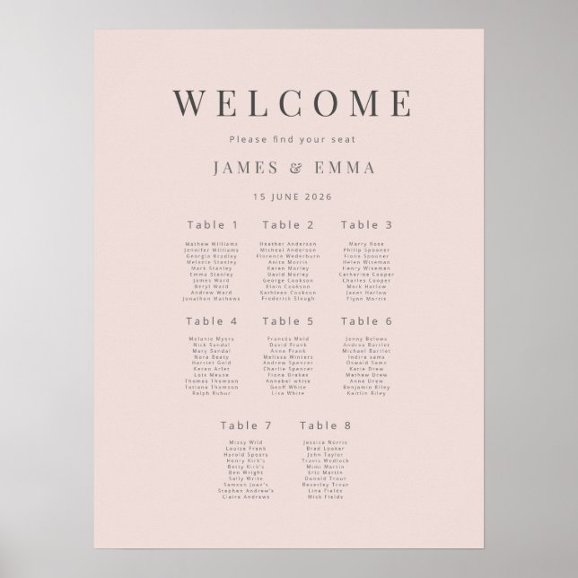 Minimalist Wedding Seating Plan (8) Warm Blush Poster (Vorne)