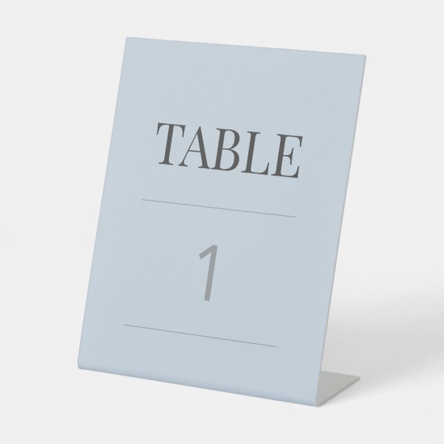 Minimalist Wedding Table Number | Dusky Blue Sockelschild (Vorderseite)
