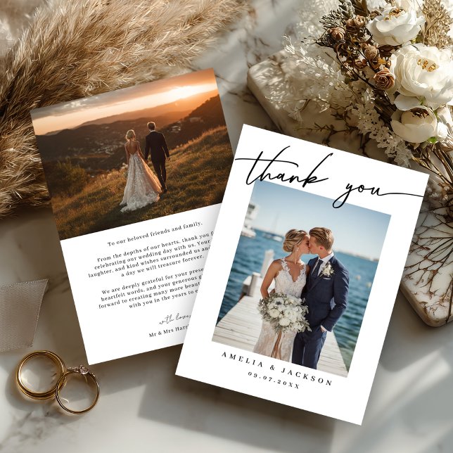 Minimalist Wedding Thank You Card – Photo Template Dankeskarte (A chic minimalist wedding thank you card to share your love and gratitude.)