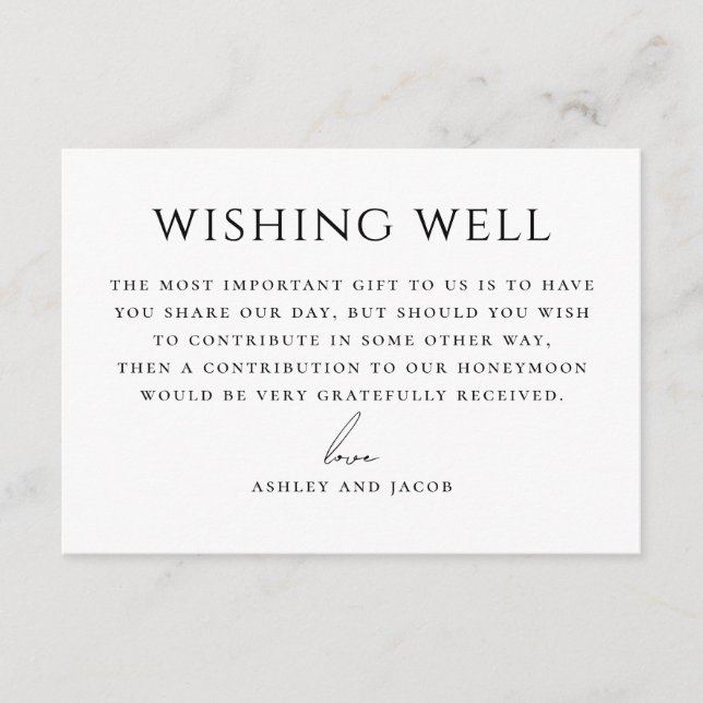 Minimalist Wedding Wishing Well Honeymoon Fund Begleitkarte (Vorderseite)