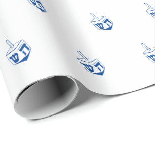Minimalist weiß-blaues Dreidel-Muster Hanukkah Geschenkpapier