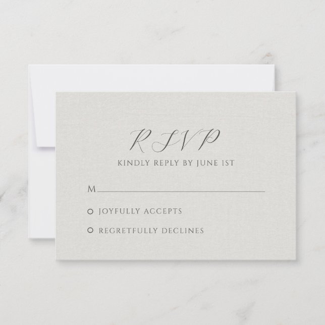 Minimalist Weiß Kunstleinen RSVP Karte (Vorderseite)