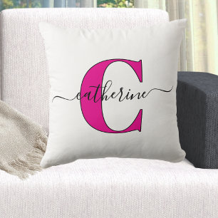 Minimalist Weiß Rosa Monogramm Name Stylische Schr Kissen