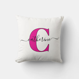 Minimalist Weiß Rosa Monogramm Name Stylische Schr Kissen