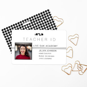 Minimalist weißer Houndstooth-Homeschool-Ausweis Ausweis
