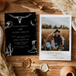 Minimalist Western Rustic Photo Black Wedding Einladung