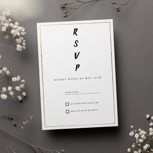 Minimalist white and gold typography RSVP Einladung (Minimalist white and gold typography RSVP)