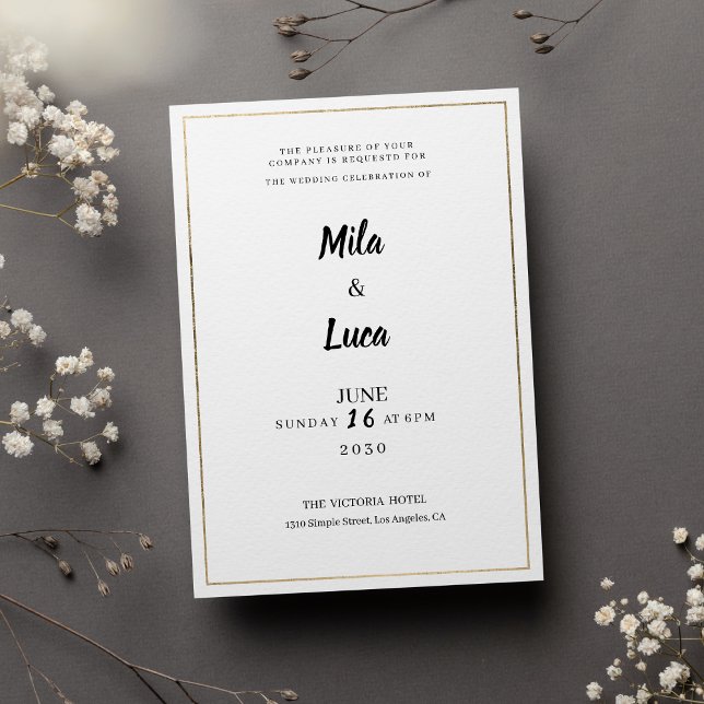 Minimalist white and gold typography Wedding Einladung (Minimalist white and gold typography Wedding )