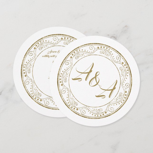 Minimalist White and Gold Wedding Invitation Einladung (Vorne/Hinten)