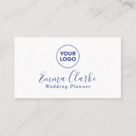 Minimalist White Blue Scan Code Business Card Visitenkarte