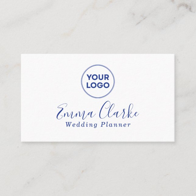 Minimalist White Blue Scan Code Business Card Visitenkarte (Vorderseite)