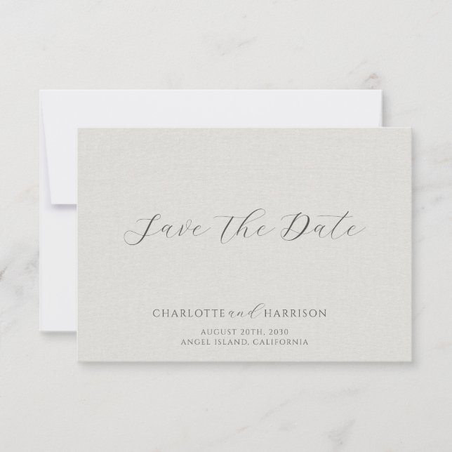 Minimalist White Faux Linen Save The Date (Vorderseite)