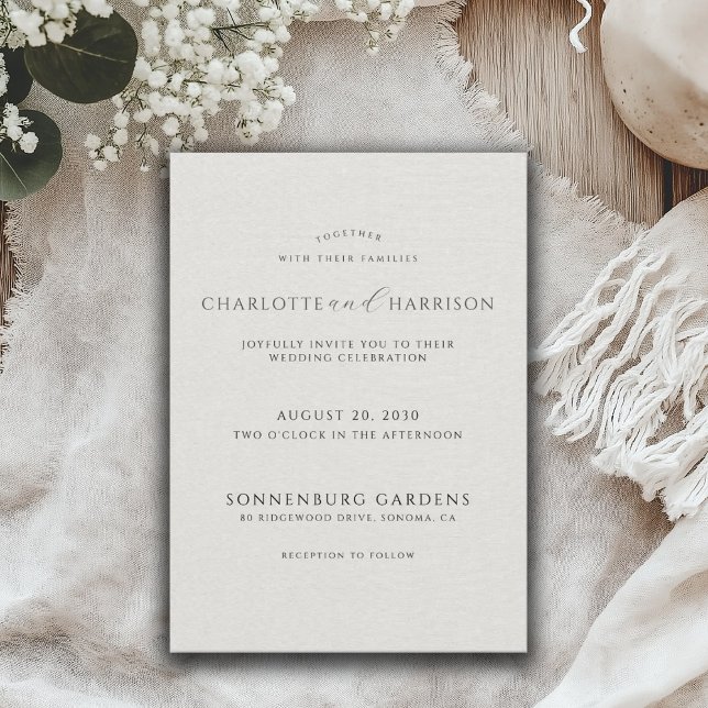 Minimalist White Faux Linen Wedding Invitation Einladung (Von Creator hochgeladen)