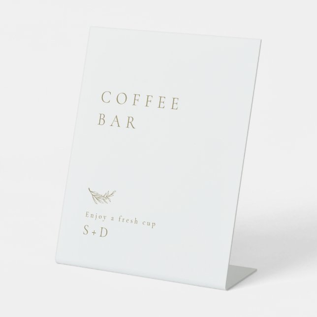 Minimalist White Gold Coffee Bar Wedding Sign Sockelschild (Vorderseite)