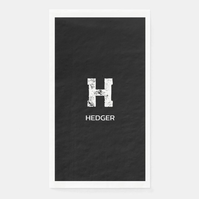 MINIMALIST WHITE ONE LETTER MONOGRAM NAME BLACK SERVIETTE (Vorderseite)
