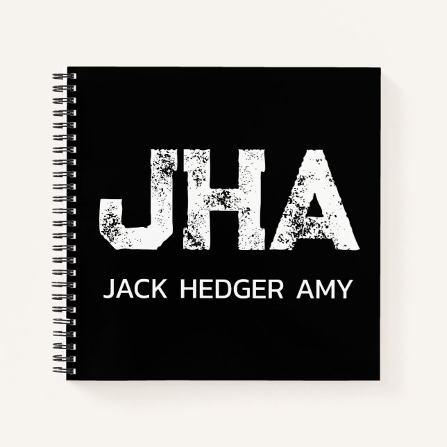 MINIMALIST WHITE THREE LETTER MONOGRAM NAME BLACK  NOTIZBUCH (Vorderseite)
