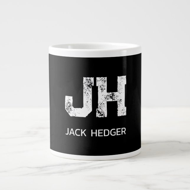 MINIMALIST WHITE TWO LETTER MONOGRAM NAME BLACK Jumbo-Tasse (Vorderseite)