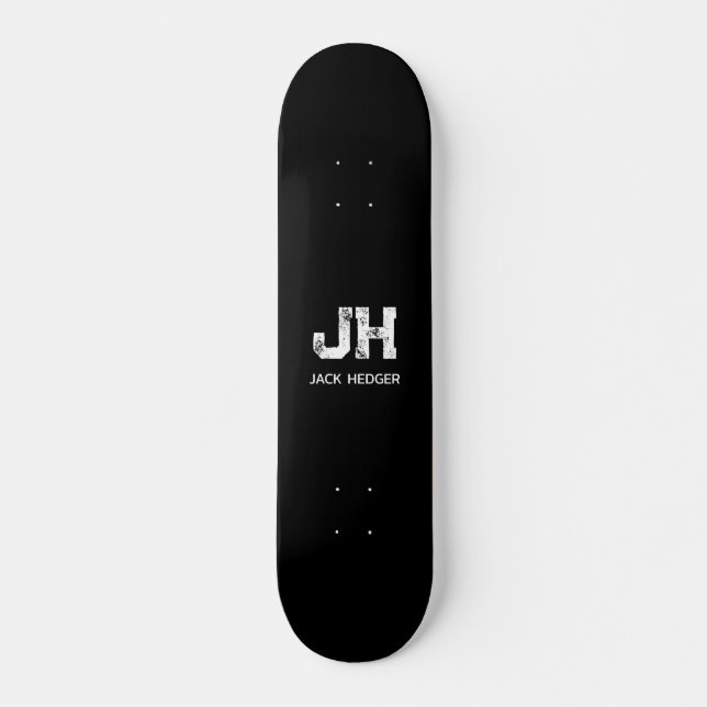 MINIMALIST WHITE TWO LETTER MONOGRAM NAME BLACK  SKATEBOARD (Vorne)