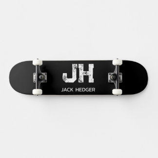 MINIMALIST WHITE TWO LETTER MONOGRAM NAME BLACK SKATEBOARD