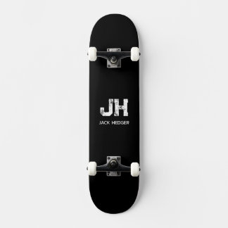 MINIMALIST WHITE TWO LETTER MONOGRAM NAME BLACK SKATEBOARD