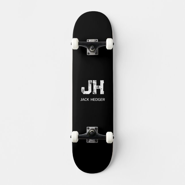 MINIMALIST WHITE TWO LETTER MONOGRAM NAME BLACK  SKATEBOARD (Vorderseite)