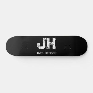 MINIMALIST WHITE TWO LETTER MONOGRAM NAME BLACK SKATEBOARD