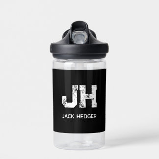 MINIMALIST WHITE TWO LETTER MONOGRAM NAME BLACK TRINKFLASCHE