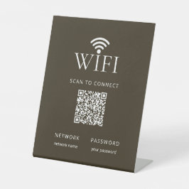 Minimalist WiFi Network Password QR Code Brown Sockelschild