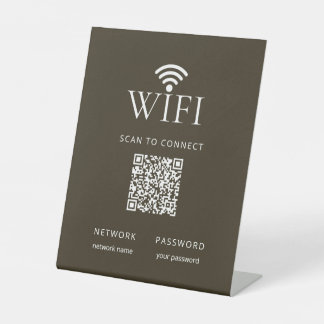 Minimalist WiFi Network Password QR Code Brown Sockelschild