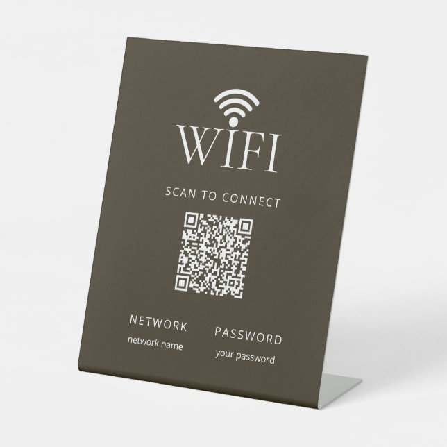 Minimalist WiFi Network Password QR Code Brown Sockelschild (Vorderseite)