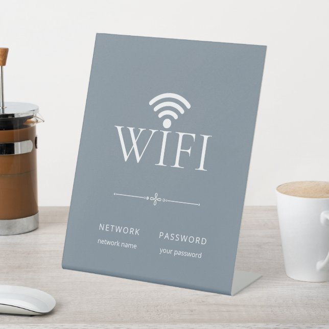 Minimalist Wifi Network Password Sign Muted Blue Sockelschild (In SItu)