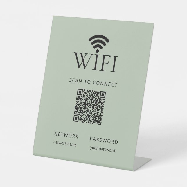 Minimalist WiFi Password Sign QR Code Sage Green Sockelschild (Vorderseite)