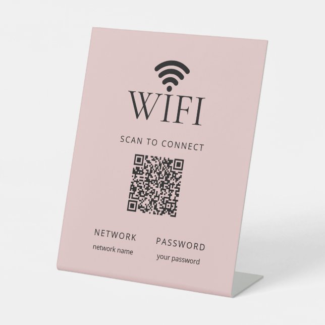 Minimalist WiFi Password Sign with QR Code Pink Sockelschild (Vorderseite)