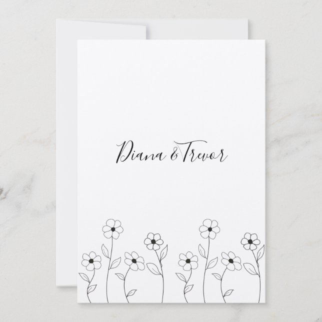 Minimalist Wild Flowers Wedding Monogram Design Einladung (Vorderseite)