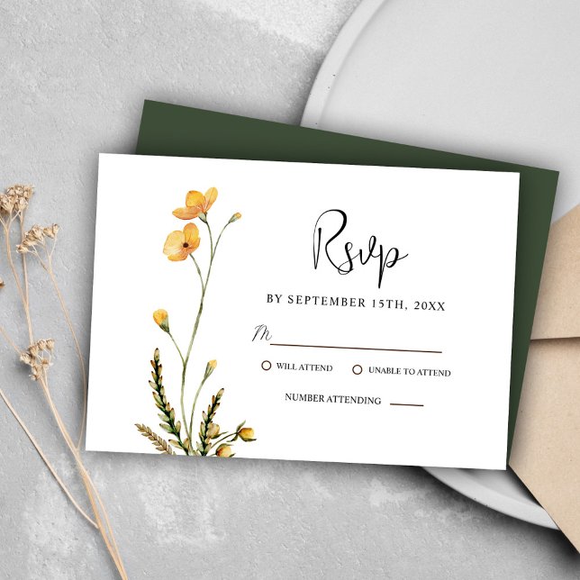 Minimalist Wildblume Moderne Rustikale Hochzeit RSVP Karte (Minimalist Wildflower Modern Rustic Wedding RSVP Card)