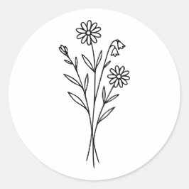Minimalist Wildflower Botanical Bouquet Line Art Runder Aufkleber