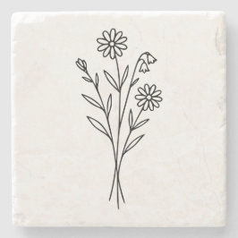 Minimalist Wildflower Botanical Bouquet Line Art Steinuntersetzer